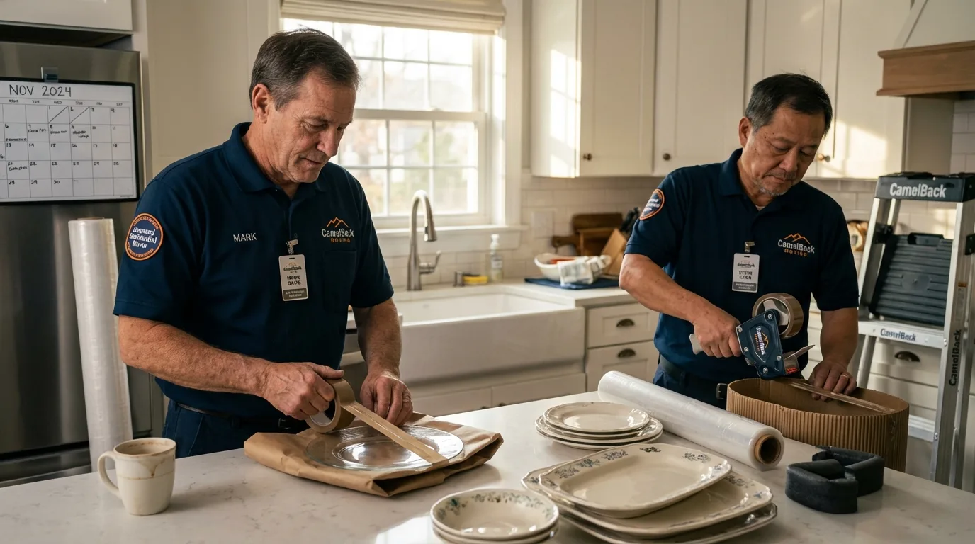 Professional crew packing kitchen dishware in Redford, MI